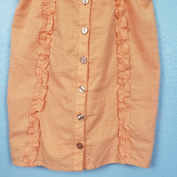 URBAN OUTFITTERS Luxe Dreams Button Front Ruffle Mini Dress Orange Sz XS - Picture 5 of 8